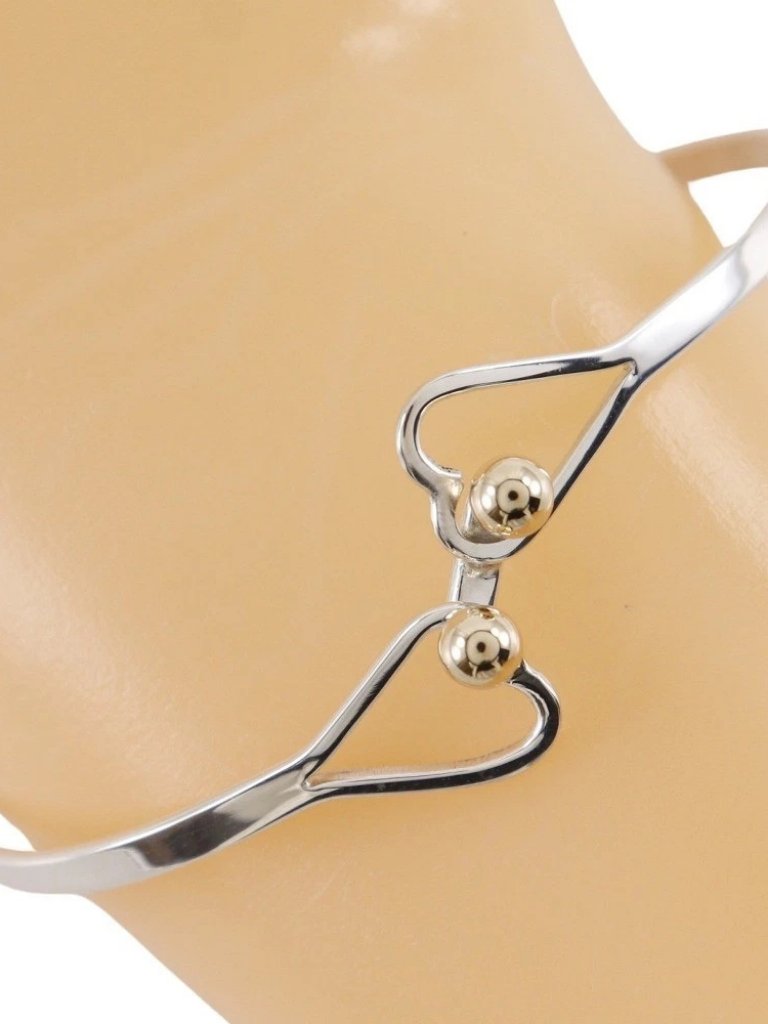 Tiffany&Co. Hook & Eye Bangle Double Heart Silver925/K14 Yellow Gold 5.3g